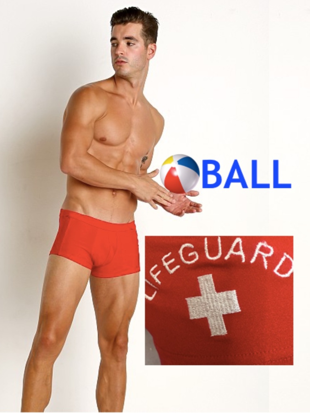 Ball Lifeguard Square Cut Swimsuit XL runs small 34-40" waist Gently worn Nylon